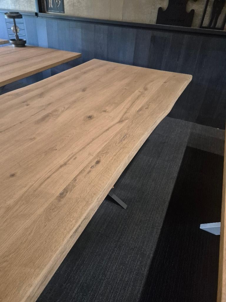 boomstam tafel massief eiken, 100 tot 150 cm, Vijf personen of meer, Rechthoekig, Ophalen