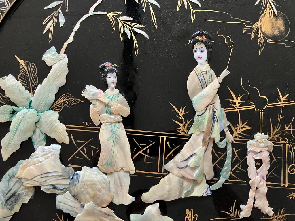 Vintage Chinese Lakwerk Wanddecoratie met Parelmoer Inleg, Ophalen
