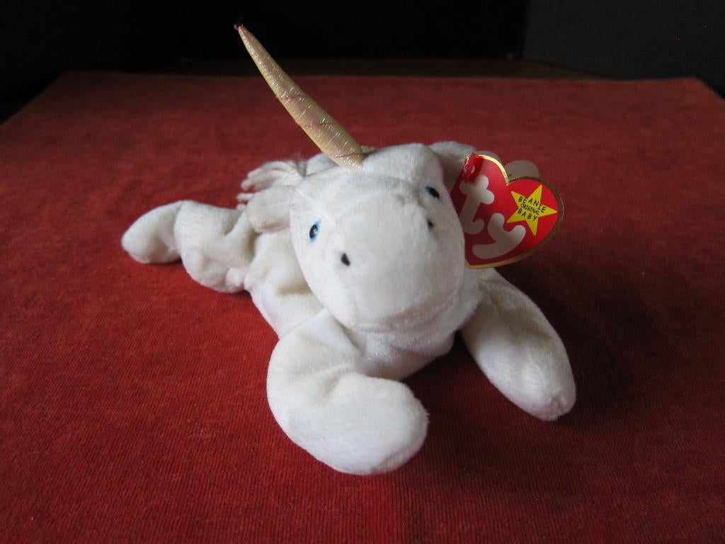 Ty Beanie Mystic the Unicorn - Uitgave error tag 1993 - 1994, Eenhoorn, Ophalen of Verzenden, Klein (minder dan 20 cm), Wit
