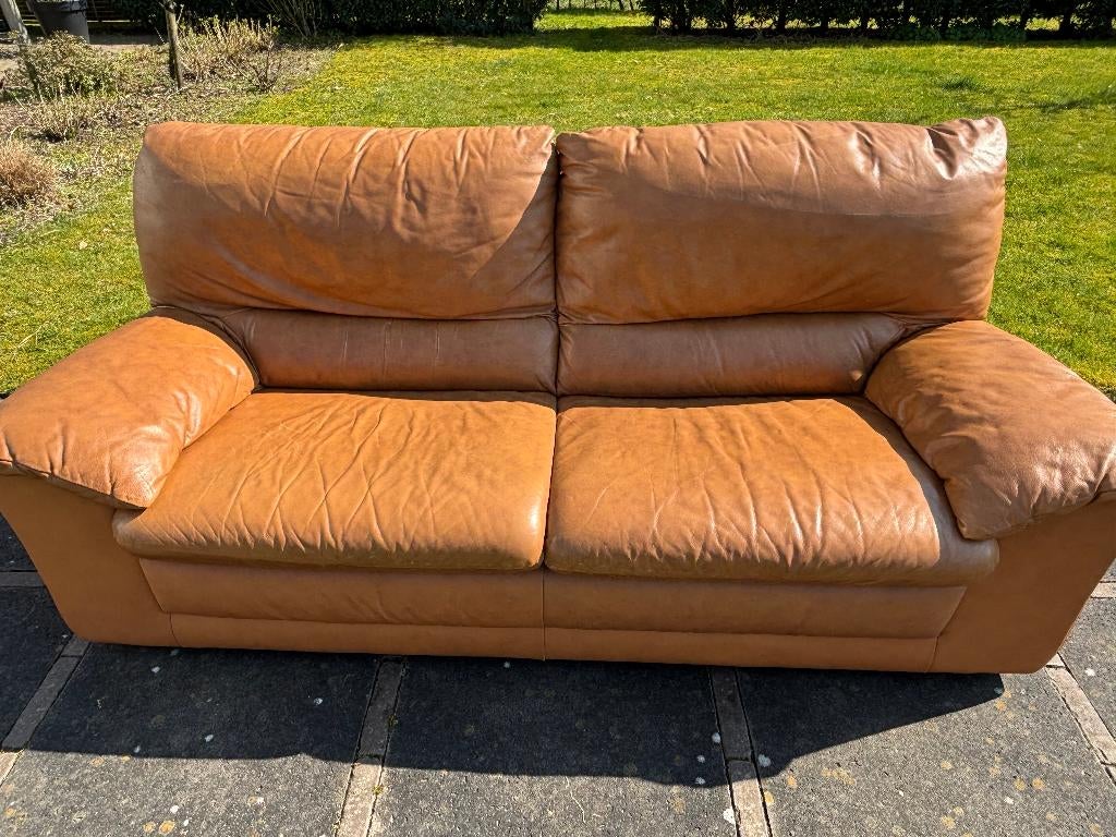 Leren bank van het Italiaanse merk Natuzzi, Huis en Inrichting, Ophalen, Gebruikt, 150 tot 200 cm, Tweepersoons