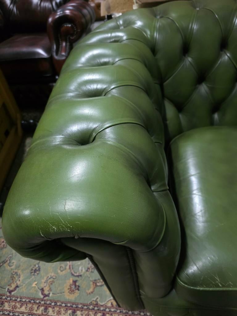Chesterfield Springvale fauteuil groen leer + BEZORGING, Huis en Inrichting, Fauteuils, Gebruikt, Chesterfield, Klassiek, Vintage