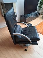 Rolf Benz Draaibare Relax Fauteuil - Zwart Leer, Gebruikt, 75 tot 100 cm, Ophalen of Verzenden, 75 tot 100 cm