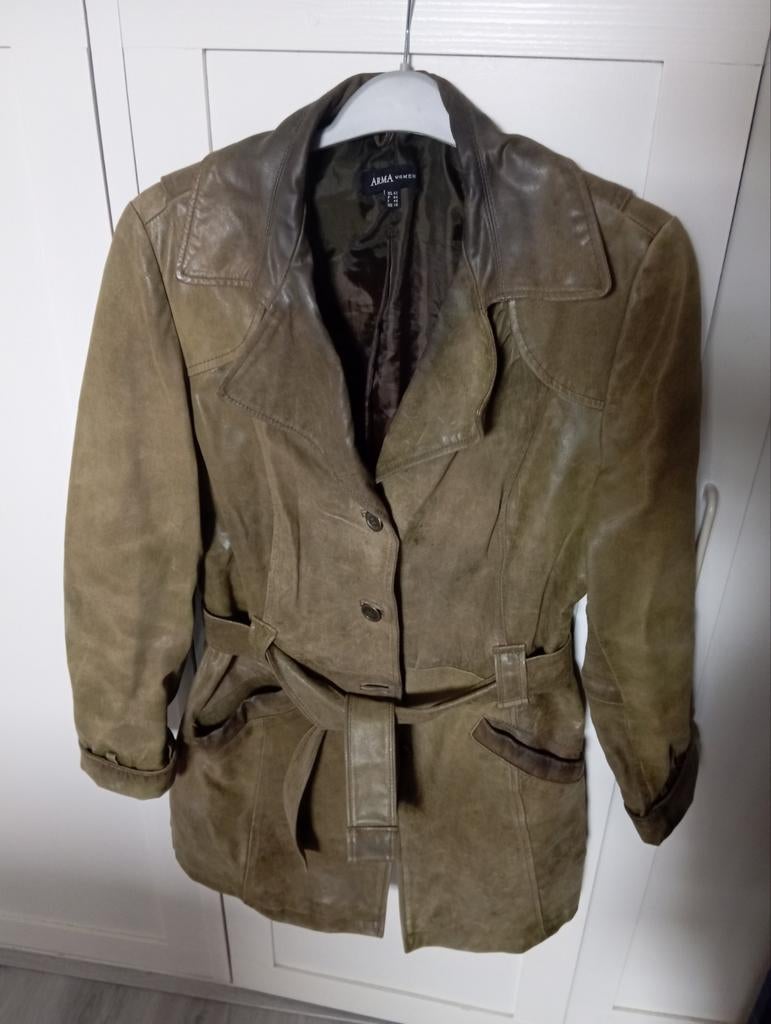 Groene leren jas Arma, maat 42, Arma, Maat 42/44 (L), Ophalen of Verzenden, Gedragen