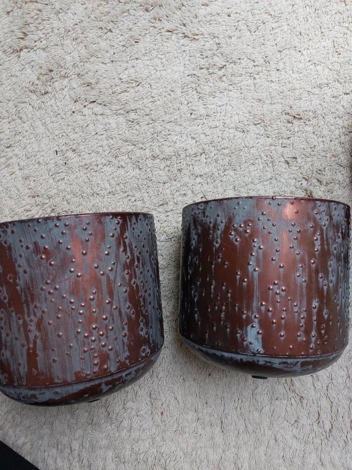 Koperkleurige bloempotten, set van 2 voor 10 euro, Tuin en Terras, Bloempotten, Nieuw, Aardewerk, Minder dan 40 cm, Minder dan 25 cm