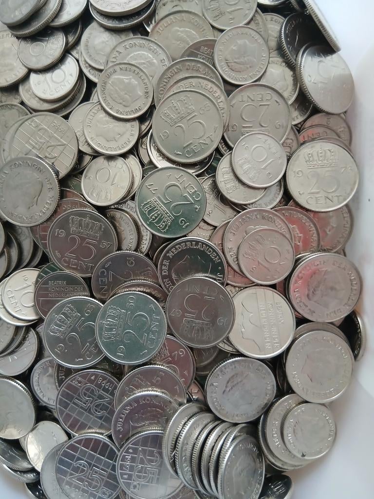 Dubbeltje en kwartjes, Postzegels en Munten, Munten | Nederland, Ophalen of Verzenden, Koningin Juliana, 25 cent