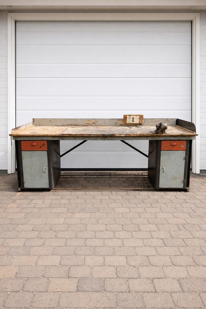 Robuuste stalen werkbank met bankschroef en opbergruimte, Ophalen, Gebruikt, 170 cm of meer, Bankschroef