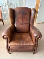 Vintage lederen leren fauteuil cognac / bruin. Opa stoel :), Ophalen of Verzenden, Zo goed als nieuw, 50 tot 75 cm, Leer