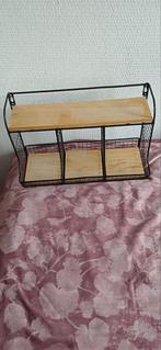 Wandrek met 2 planken en 3 mandjes - Zwart metaal/Hout, Huis en Inrichting, Woonaccessoires | Wandplanken en Boekenplanken, Ophalen of Verzenden