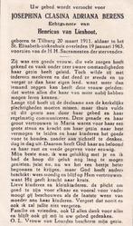 Berens Josephina 1911 Tilburg 1963, Ophalen of Verzenden, Bidprentje