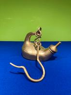 Antieke Messing Olielamp met Ophanghaak - Historisch Werklic, Ophalen of Verzenden, Gebruikt