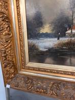 Schilderij Winterlandschap met Figuur en Boerderij, Ophalen