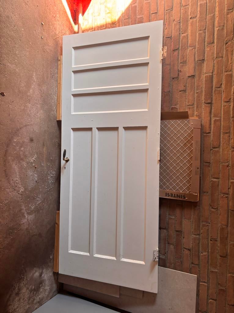 Prachtige originele jaren 30 houten paneeldeur binnen, Ophalen, Zo goed als nieuw, Binnendeur, 200 tot 215 cm