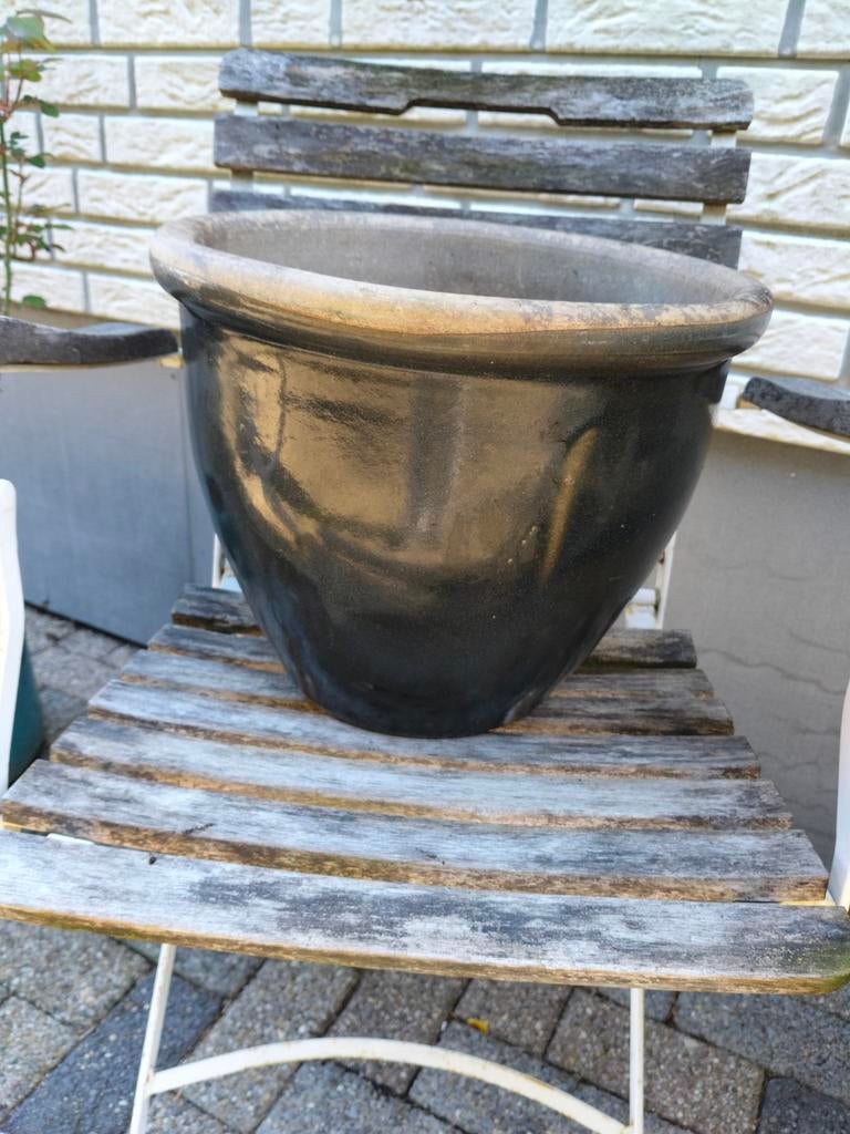 XXL Bloempot geglazuurd aardewerk, Tuin en Terras, Ophalen, Steen, Gebruikt, Rond