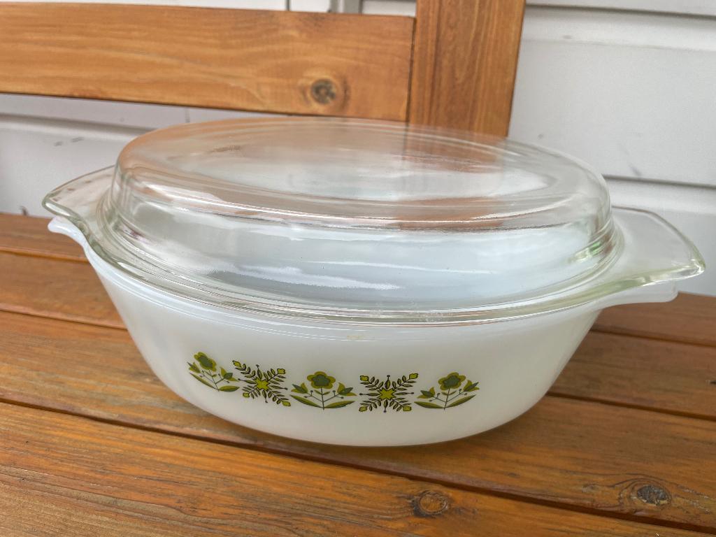 Vintage Anchor Hocking ovenschaal melkglas meadow green, Ophalen of Verzenden