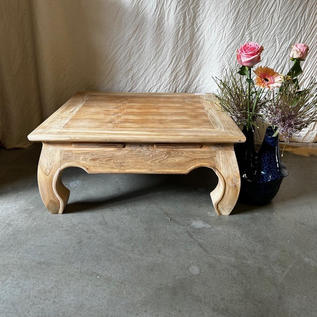 Opium salontafel - massief teak - 80 x 80 cm - TTM Wonen, Huis en Inrichting, Tafels | Salontafels, TTM Wonen, Meubels – (Perzische) Tapijten en Woonaccessoires