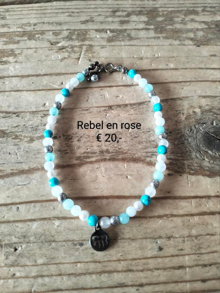 Rebel en rose enkelbandje, Ophalen of Verzenden, Nieuw, Zilver, Met bedels of kralen