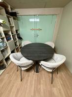 Ronde uitschuifbare eettafel met 4 stoelen, Huis en Inrichting, Tafels | Eettafels, Ophalen, Gebruikt, 100 tot 150 cm, Rond