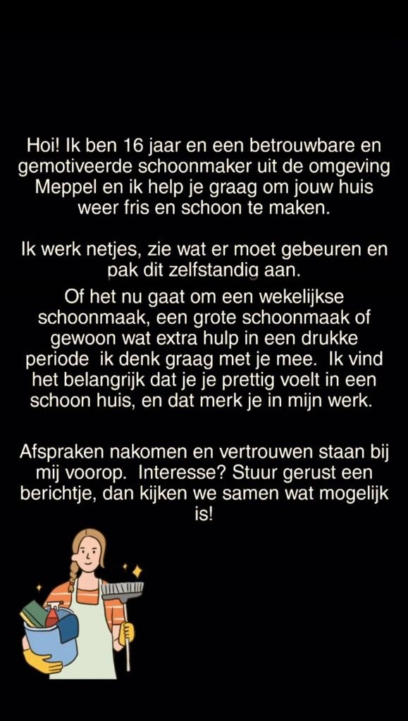 Schoonmaakster., Vacatures, Overige vormen, Overige uren, Vanaf 1 jaar, Overige niveaus