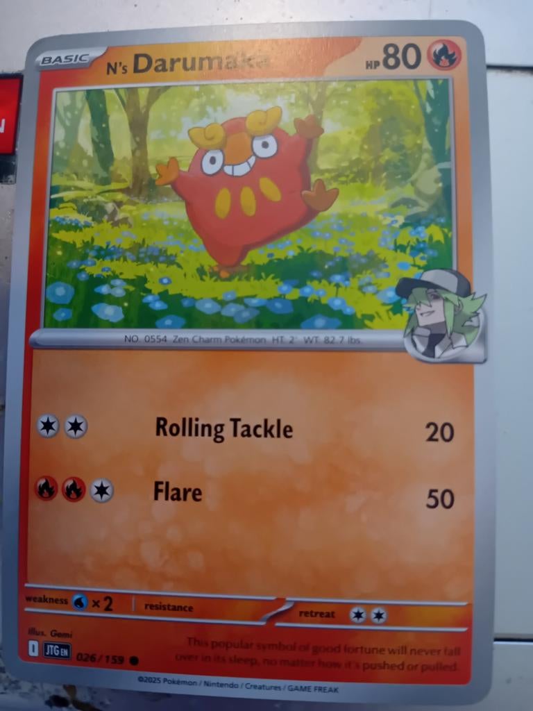 N's Darumaka Pokémon Kaart - JTG EN 026/159, Ophalen of Verzenden, Zo goed als nieuw, Losse kaart, Foil