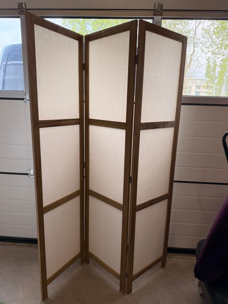Kamerschermen linnen en hout beige, Ophalen of Verzenden, Zo goed als nieuw