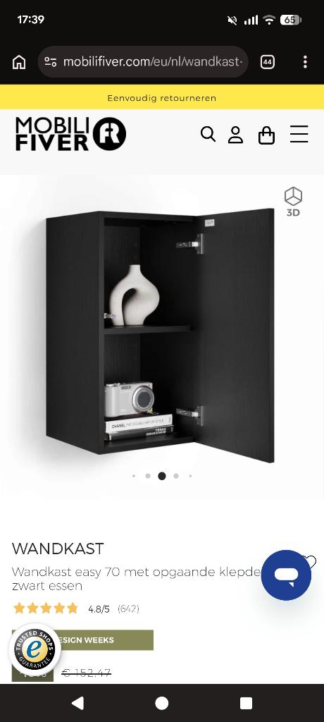 Wandkast zwart melamine (Mobili Fiver), Ophalen, Zo goed als nieuw, Minder dan 150 cm, Minder dan 100 cm