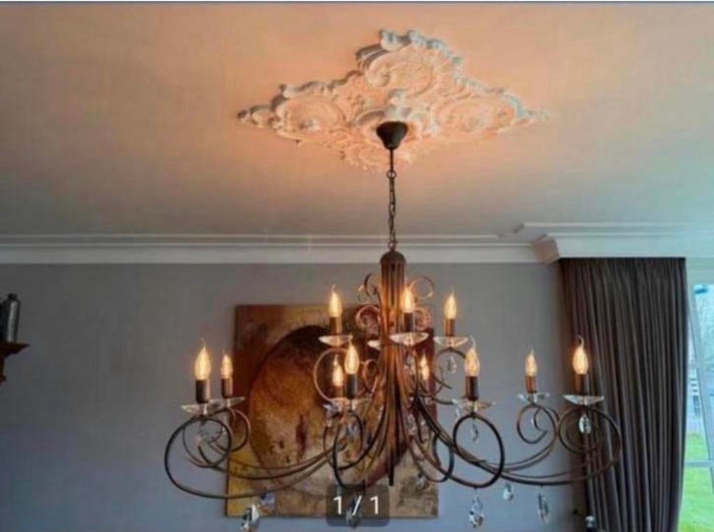 Moderne kroonluchter met 12 armen, Huis en Inrichting, Lampen | Kroonluchters, Ophalen, Gebruikt, Metaal