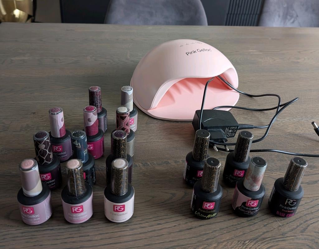 Pink gellac set met 16 lakjes, Ophalen, Zo goed als nieuw, Overige kleuren, Handen en Nagels