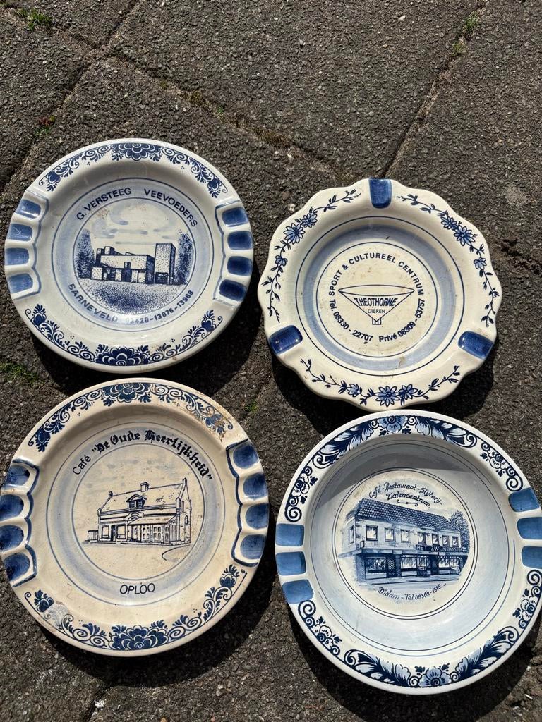 Set van 4 vintage Delfts blauwe asbakken/schaaltjes, Ophalen of Verzenden