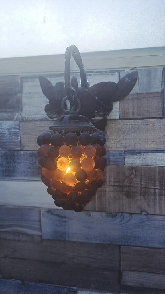 Franse vintage druiventros wandlampen set – mondgeblazen gla, Ophalen of Verzenden, Overige materialen, Minder dan 25 cm