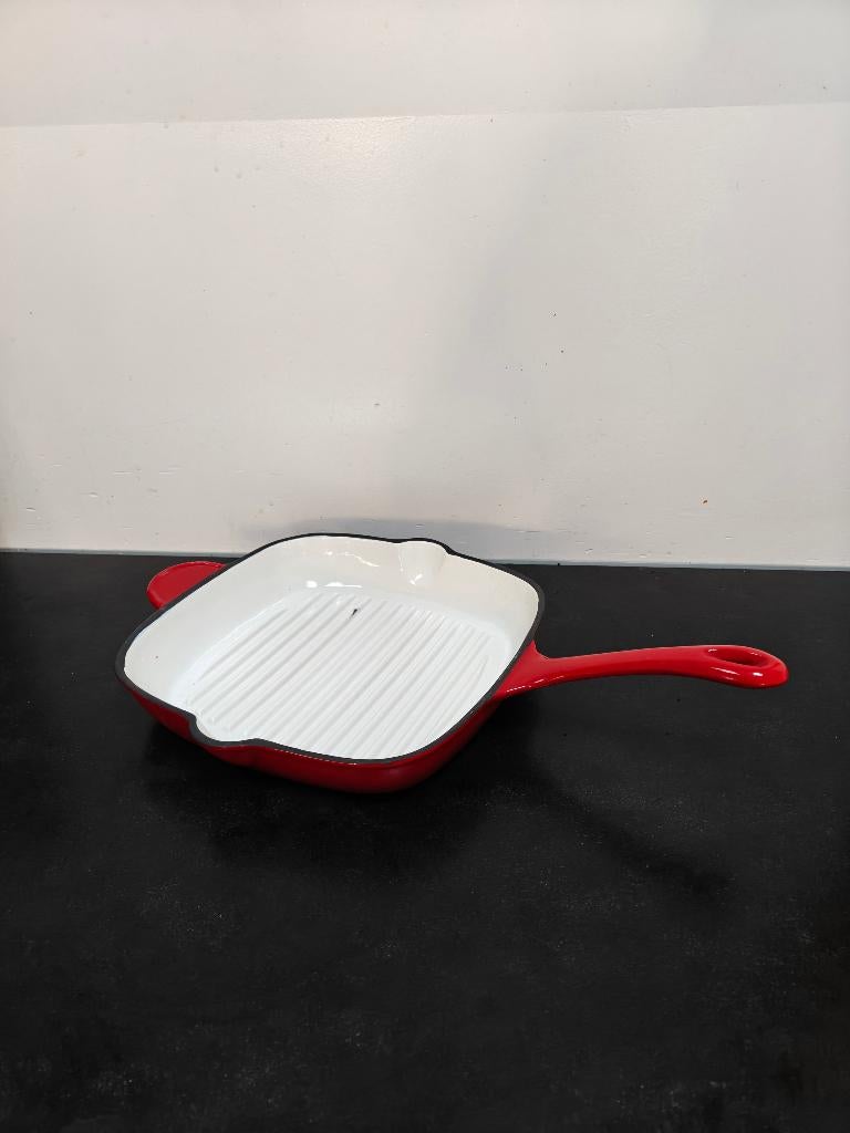 geemailleerde gietijzeren grillpan, Huis en Inrichting, Keuken | Potten en Pannen, Zo goed als nieuw, Koekenpan of Braadpan, Gietijzer