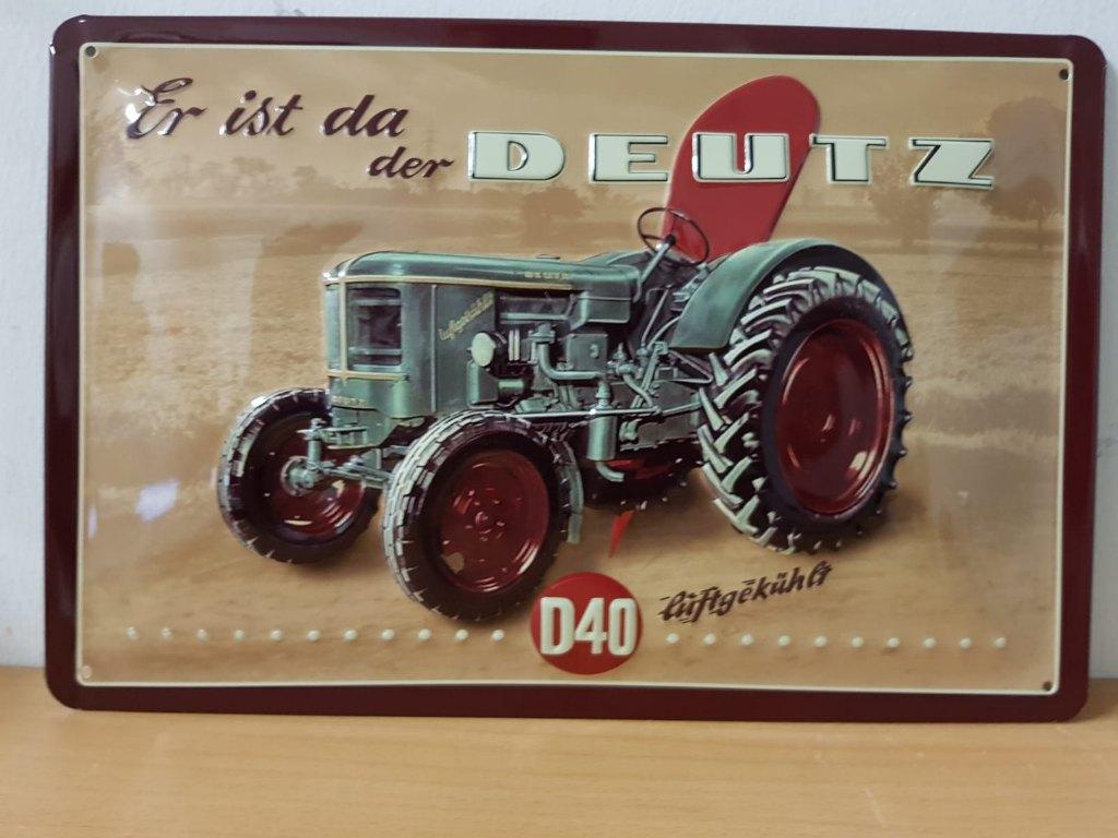 Deutz D40 Er ist da tractor relief reclamebord van metaal, Reclamebord, Info@deconoord.nl, Deco Noord, Nieuw