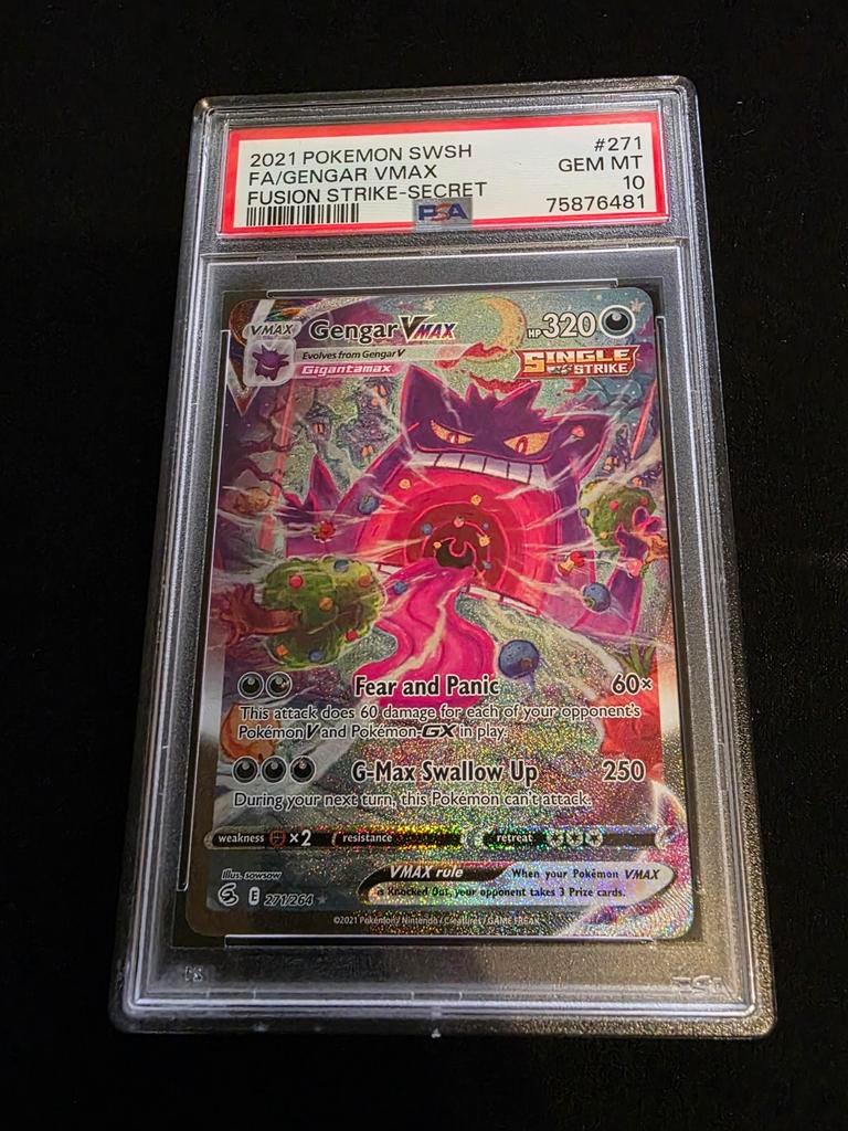Gengar VMAX Fusion Strike Secret Rare PSA 10 Pokémon Kaart, Ophalen, Nieuw, Losse kaart, Foil