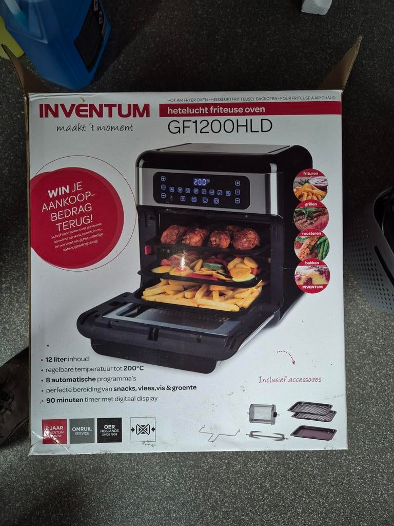 Inventum GF1200HLD Hetelucht Friteuse Oven - 12 Liter, Hete lucht, Zo goed als nieuw, Oven met grill, Draaiplateau