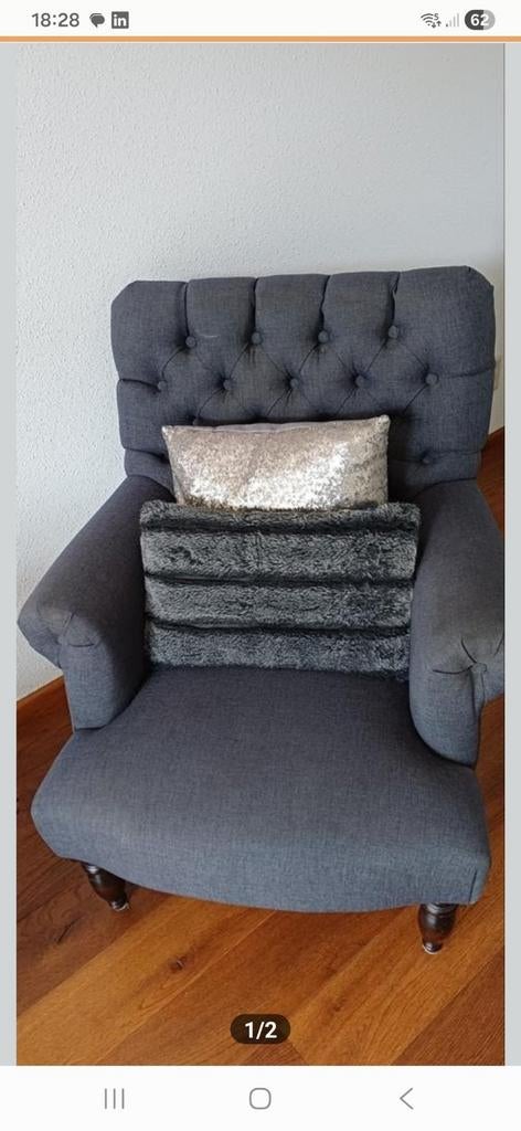 Fauteuil grijs, Huis en Inrichting, Fauteuils, Ophalen, Gebruikt, 75 tot 100 cm, 50 tot 75 cm