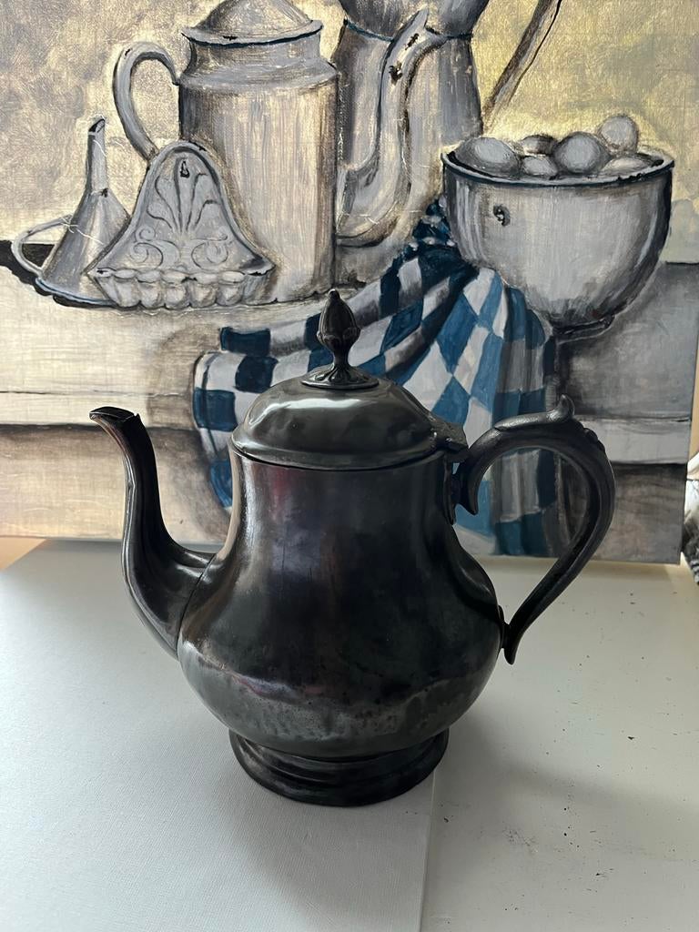 Compleet Tinnen Servies met Theepot en Rechaud, Antiek en Kunst, Ophalen of Verzenden