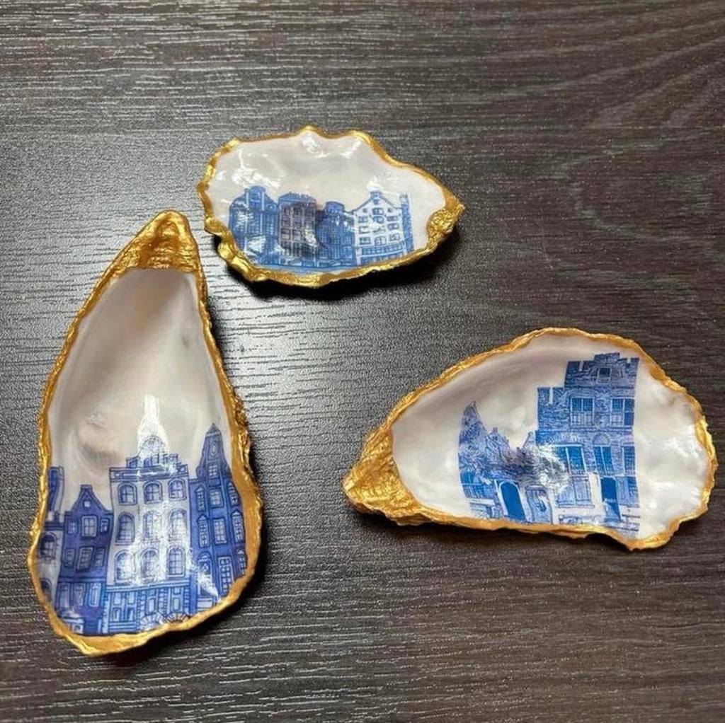Oester met Amsterdams/Delftsblauw huisje blauwe huisjes, Verzamelen, KLM Huisjes, Ophalen of Verzenden, Nieuw