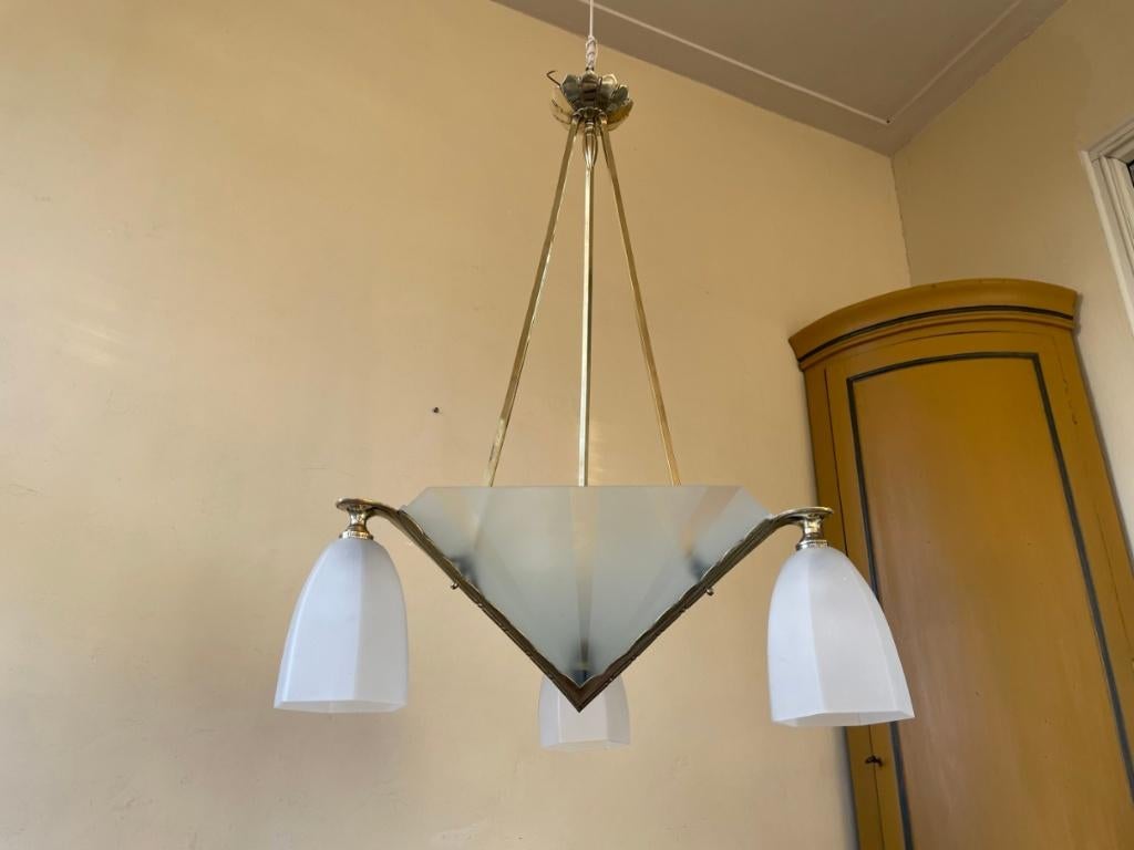 Hamglamp Lamp Plafondlamp matglas art deco 1930 Frans, Antiek en Kunst, Ophalen of Verzenden