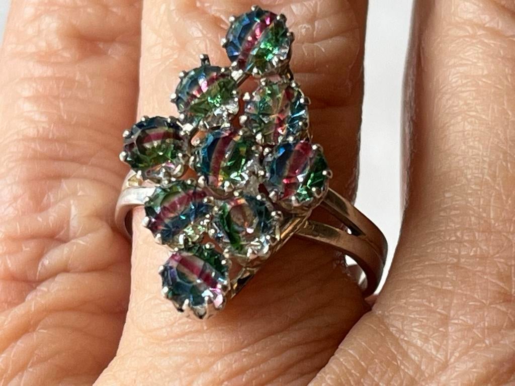 Bijzondere zilveren ring Mystic Topaas, Sieraden, Tassen en Uiterlijk, 18 tot 19, Verzenden, Zo goed als nieuw, Dame