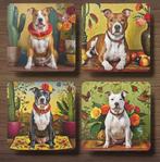 Staffordshire Bull Terriër Frida Kahlo onderzetters + houder, Ophalen of Verzenden, Nieuw, Glas of Kopje