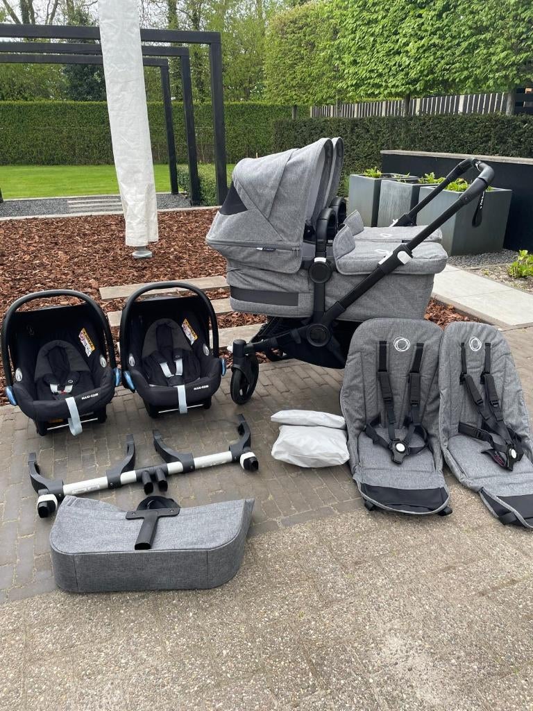 bugaboo donkey 5 twin black/grey melange tweeling, Ophalen, Bugaboo, Zo goed als nieuw, Combiwagen