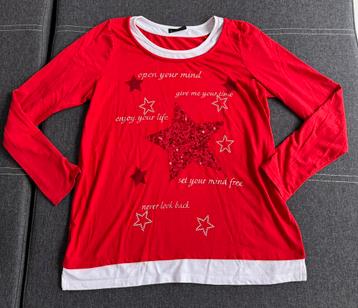 Dames shirt longsleeve rood glitter ster kerst 42 janina beschikbaar voor biedingen