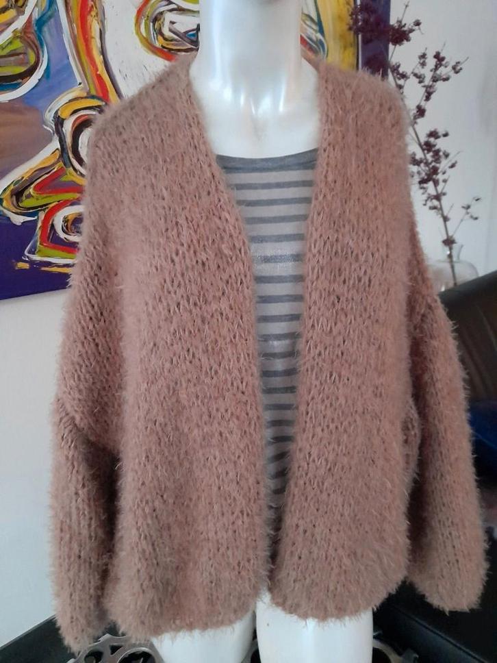 Handgebreid oversized beige/taupe vest model Kiro by Kim, Kleding | Dames, Truien en Vesten, Nieuw, Maat 38/40 (M), Beige, Ophalen of Verzenden