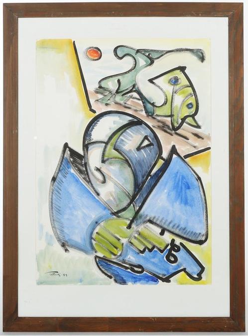 Quintus Jan Telting (1931-2003) MIxed Media, Antiek en Kunst, Kunst | Schilderijen | Modern, Ophalen of Verzenden