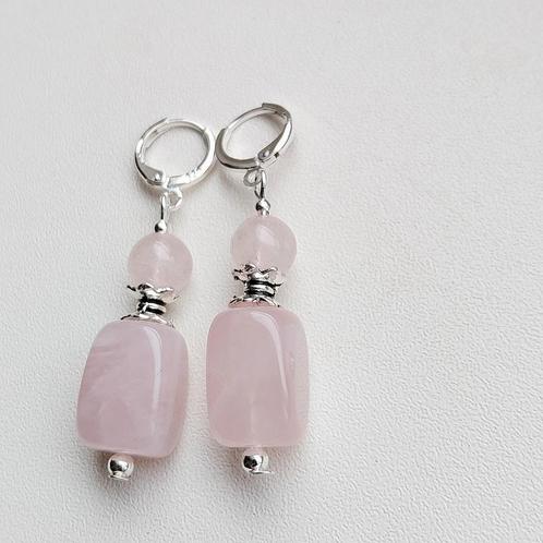 Rozenkwarts Oorbellen -Verzilverde oorhaakjes #34875, Sieraden, Tassen en Uiterlijk, Oorbellen, Nieuw, Hangers, Overige materialen
