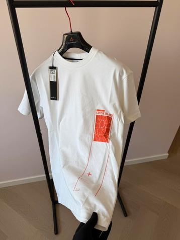 Stone island t-shirt print wit oranje beschikbaar voor biedingen