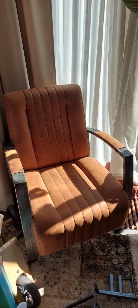 leren industriële fauteuil kleur cognac, Huis en Inrichting, Fauteuils, Zo goed als nieuw, Leer, Metaal, 75 tot 100 cm, Ophalen