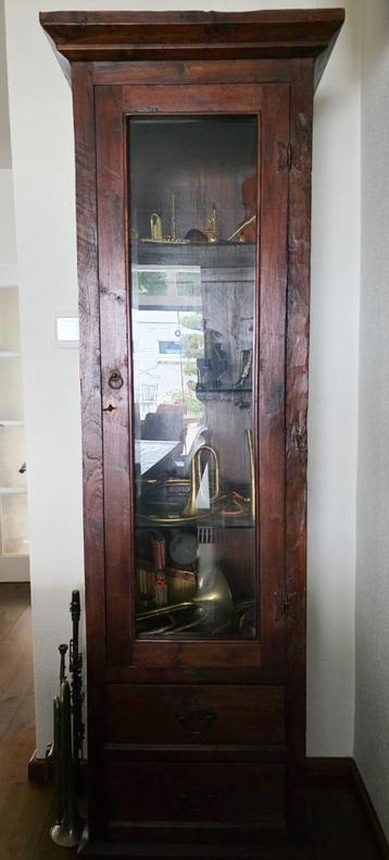 1-deurs vitrinekast massief teakhout (op maat gemaakt beschikbaar voor biedingen