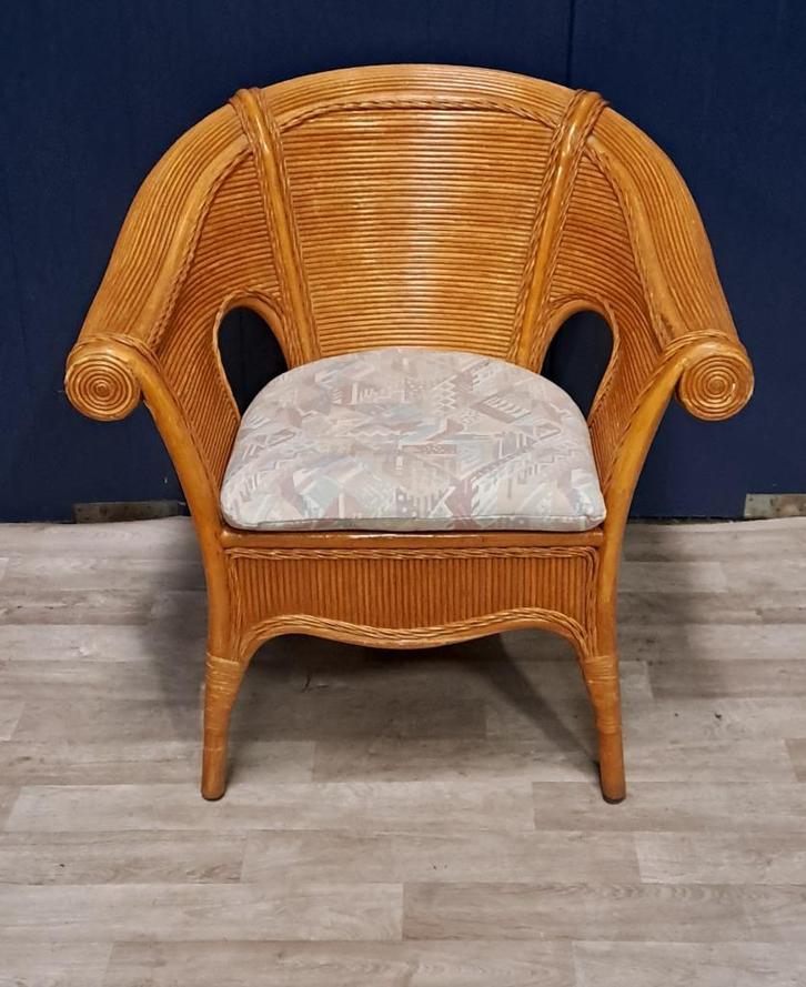 Unieke vintage rotan stoel / splitriet stoel, Huis en Inrichting, Stoelen, Gebruikt, Eén, Riet of Rotan, Bruin, Ophalen