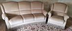 Bankstel vintage franjes bank fauteuils creme mohair velours, Ophalen