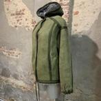 Vintage korte zachte Lammy coat groen met suede biezen M / L, Groen, Lammy Coat, Maat 38/40 (M), Ophalen of Verzenden